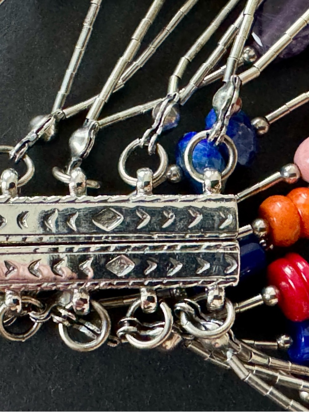 Fabulous Vibrant Silver Multicolor Beaded Multi-Strand Bracelet - Gemstone Mix - Picture 6 of 9